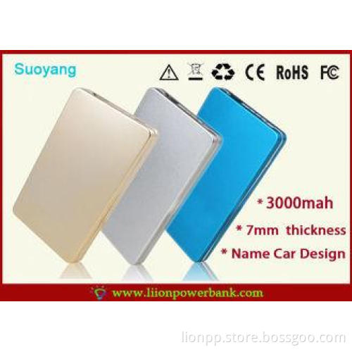 Fast charging 3000mah Mobile Portable Li Ion Power Bank For